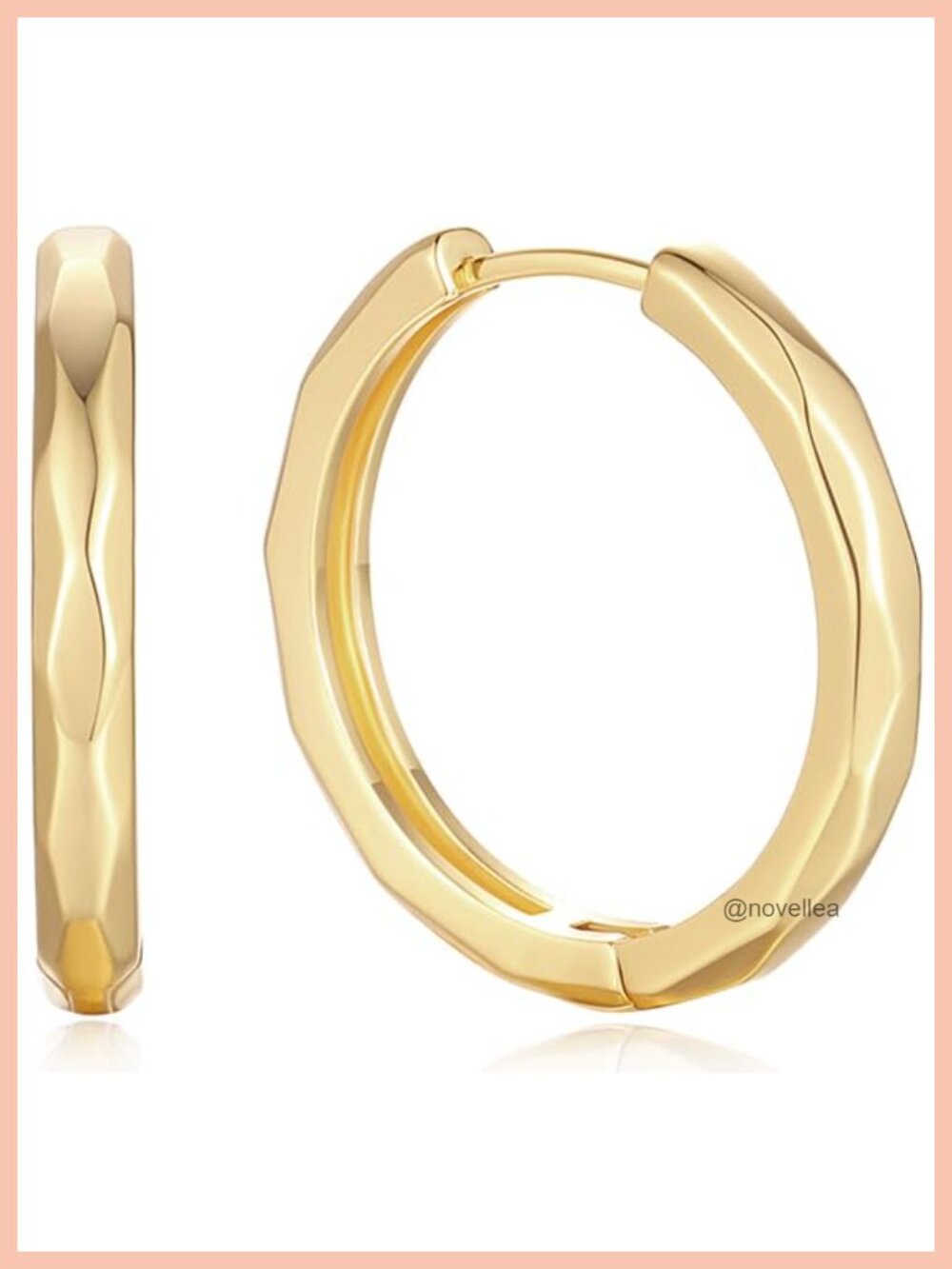 14K Gold Plated Geometric Rhombic Cut Chunky Hoop Earrings Women Two Sizes